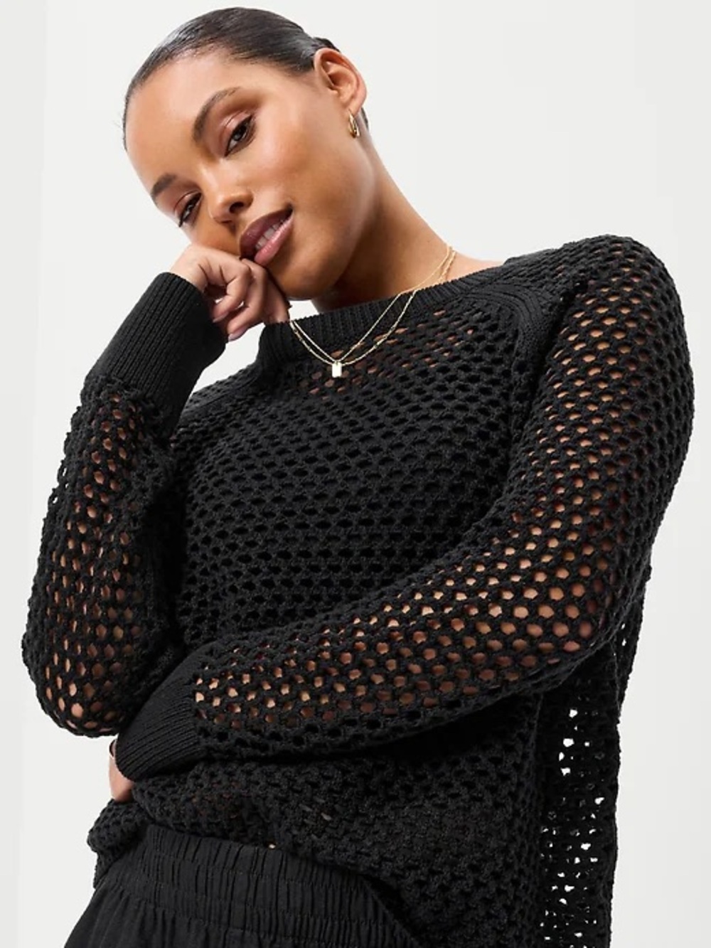 Old Navy Black Crochet Open-Knit Sweater